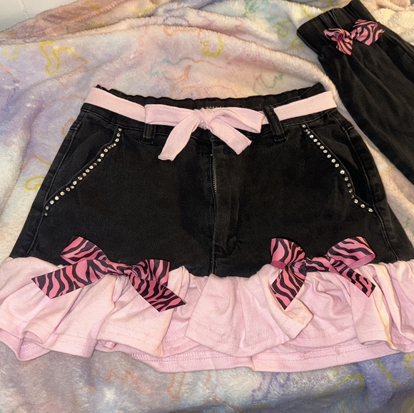 🎀🦓Zebra Diva🦓🎀 Mini Ruffle Skirt With Rhinestones - Picture 1 of 5